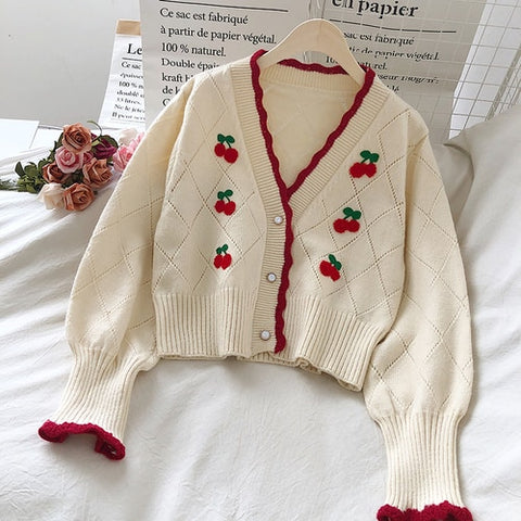 Cherry Embroidered Sweater - Sweaters - Сottagecore clothes
