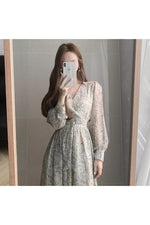Long Sleeve V Neck Floral Dress cottagecoreclothes