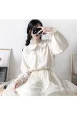White Vintage Long Sleeve Blouse cottagecoreclothes