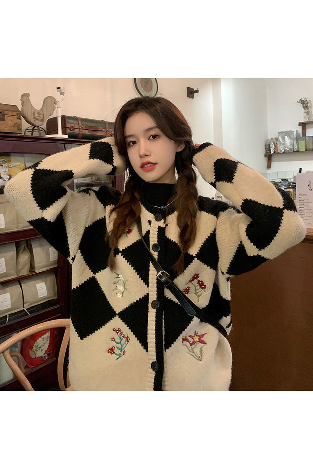 Cottagecore Retro Argyle Fall Cardigan cottagecoreclothes