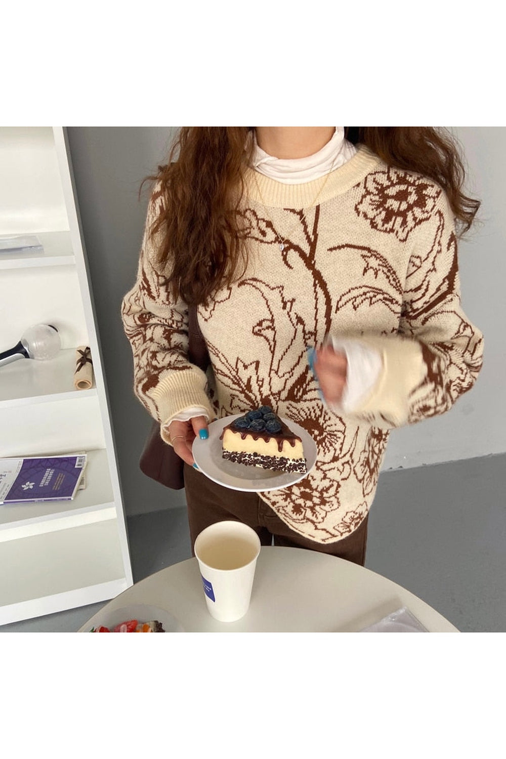 Irregular Retro Fashion Floral Fall Sweater cottagecoreclothes