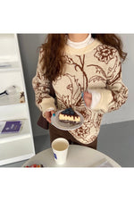 Irregular Retro Fashion Floral Fall Sweater cottagecoreclothes