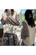 2pcs Set V-Neck Knitted Pullover + Ruffled Lace Floral Dress cottagecoreclothes