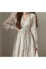 Long Sleeve V Neck Floral Dress cottagecoreclothes