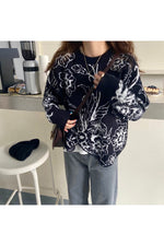 Irregular Retro Fashion Floral Fall Sweater cottagecoreclothes