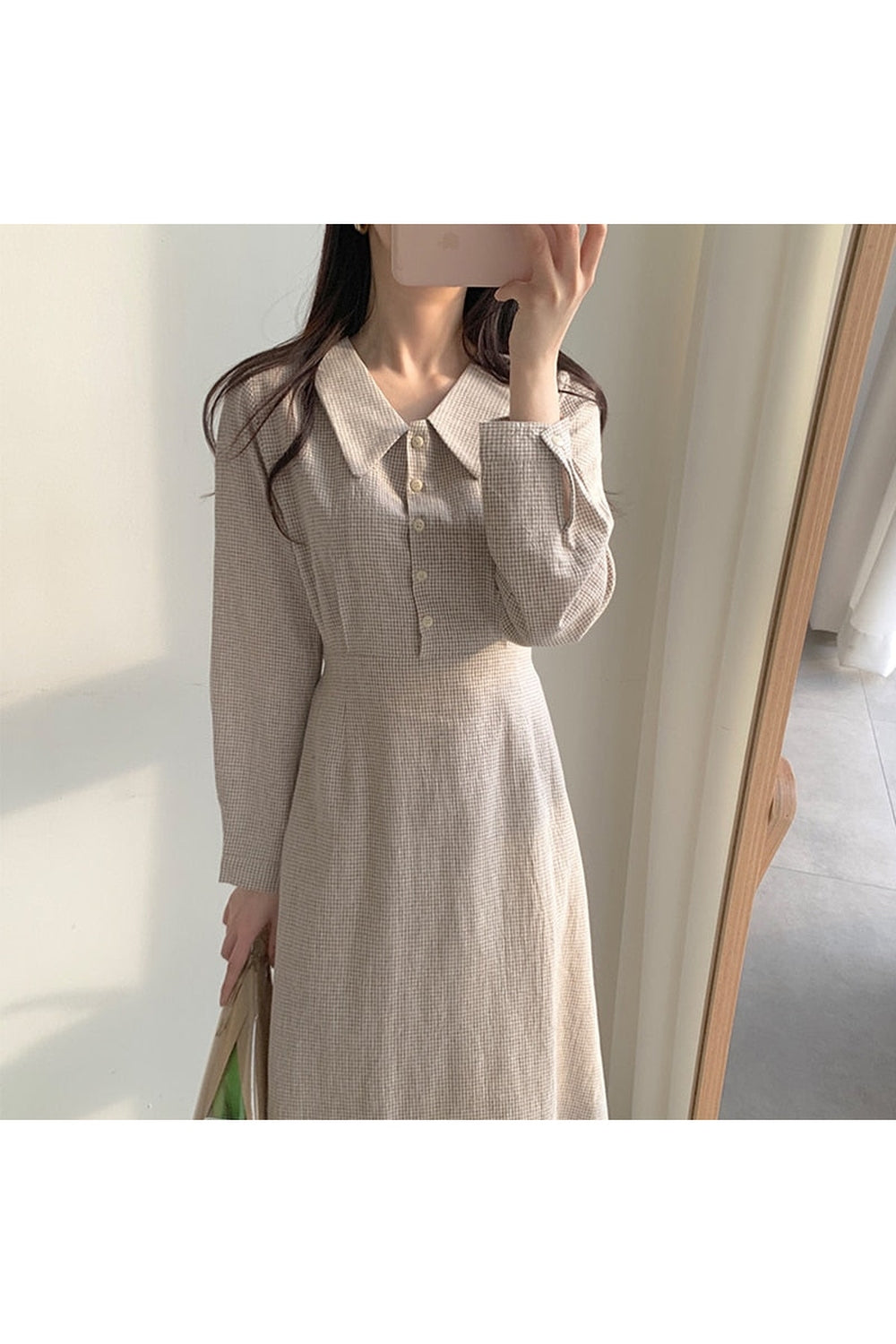 Vintage Plaid Long Sleeve Dress cottagecoreclothes