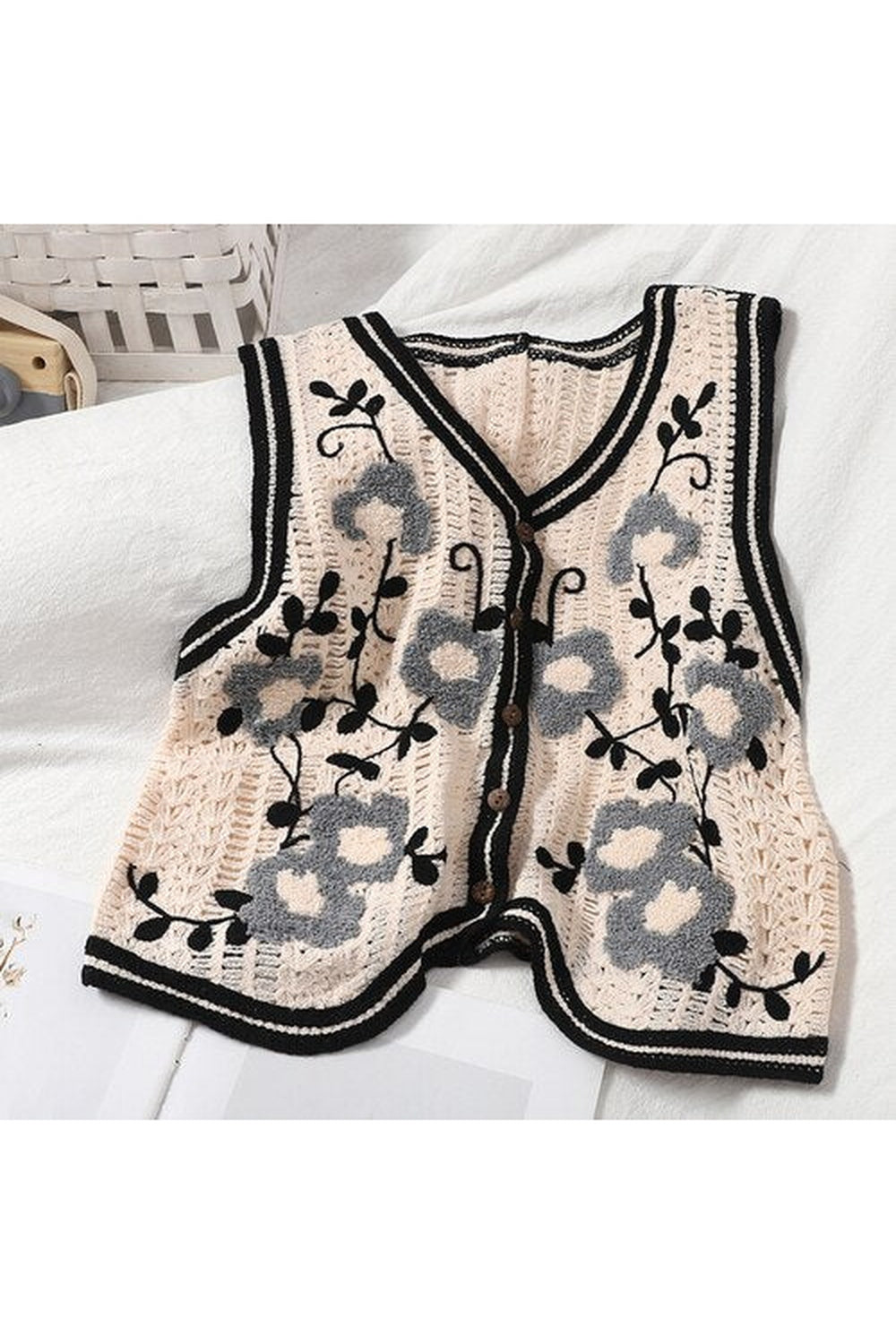 Retro Floral Sleeveless Fall Cardigan cottagecoreclothes
