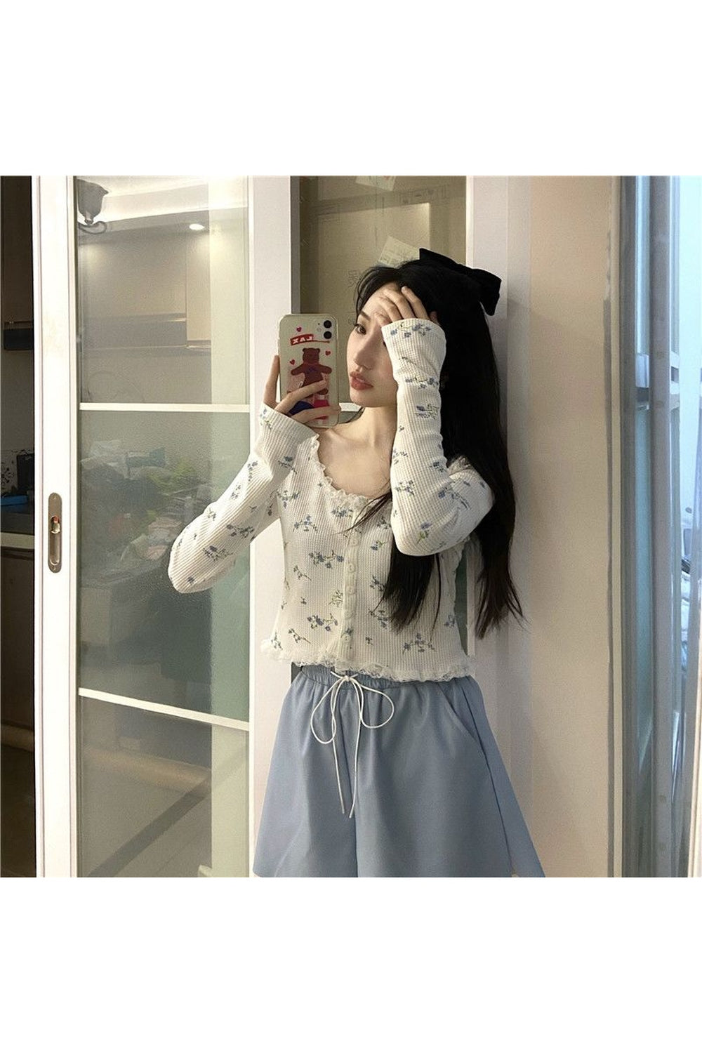 Lace Floral Long Sleeve Crop Top cottagecoreclothes