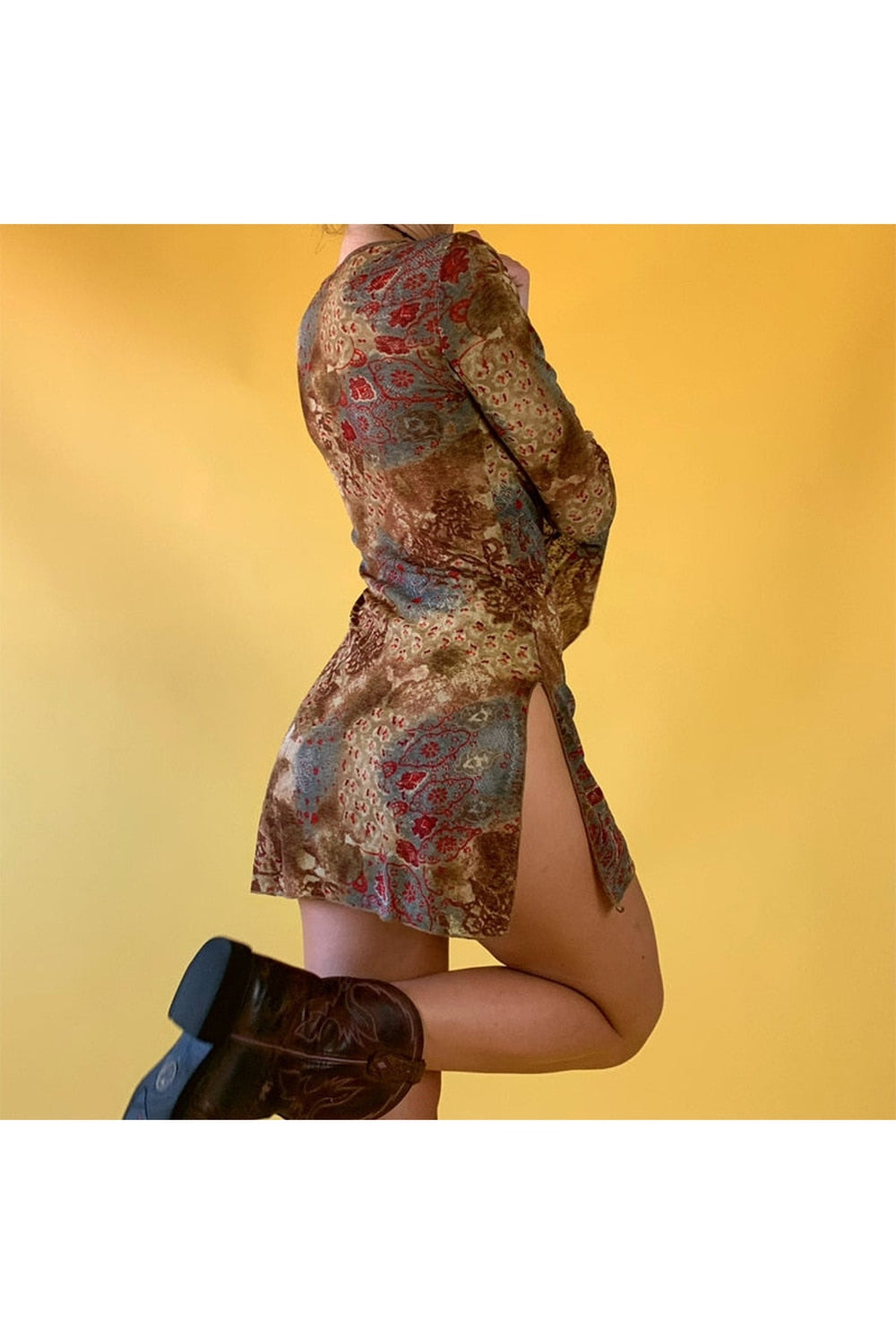 Retro Graphic Print Mini Dress cottagecoreclothes