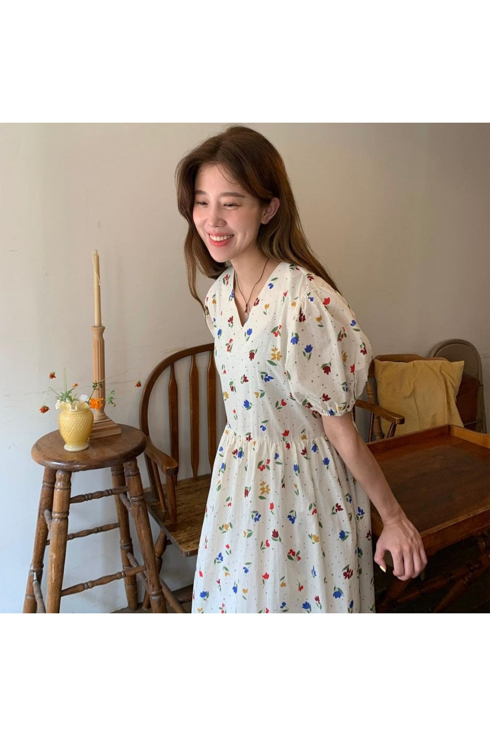 V-Neck Long Floral Dress cottagecoreclothes