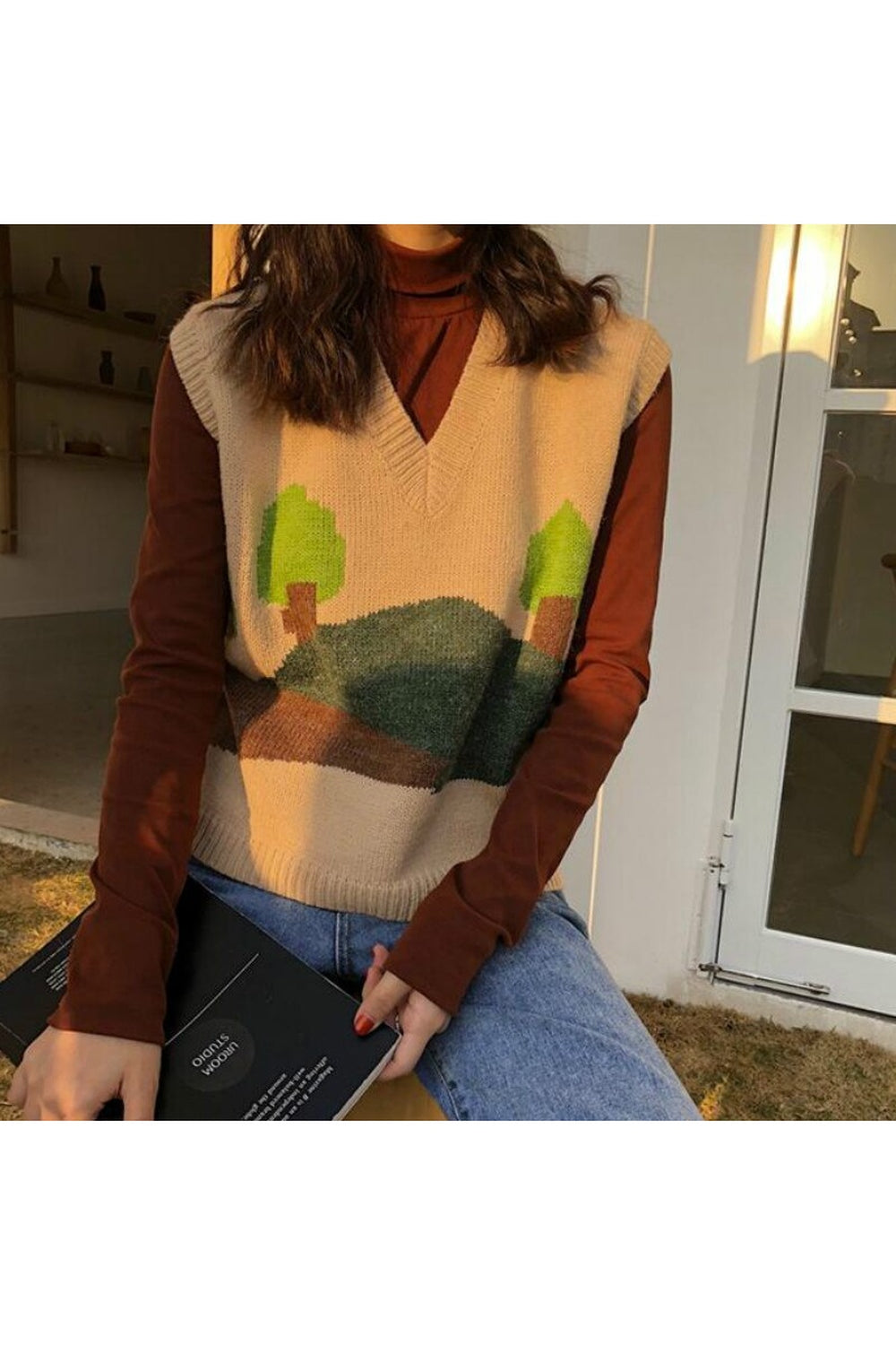 Retro Aesthetic V-neck Fall Sweater cottagecoreclothes