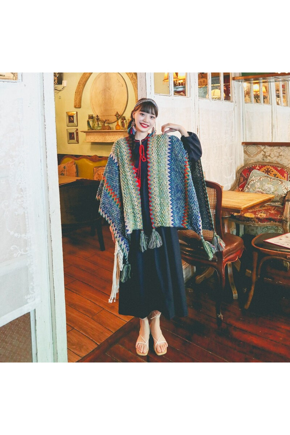 Floral Knitted Vintage Poncho cottagecoreclothes