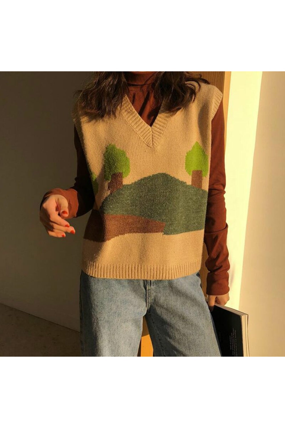 Retro Aesthetic V-neck Fall Sweater cottagecoreclothes