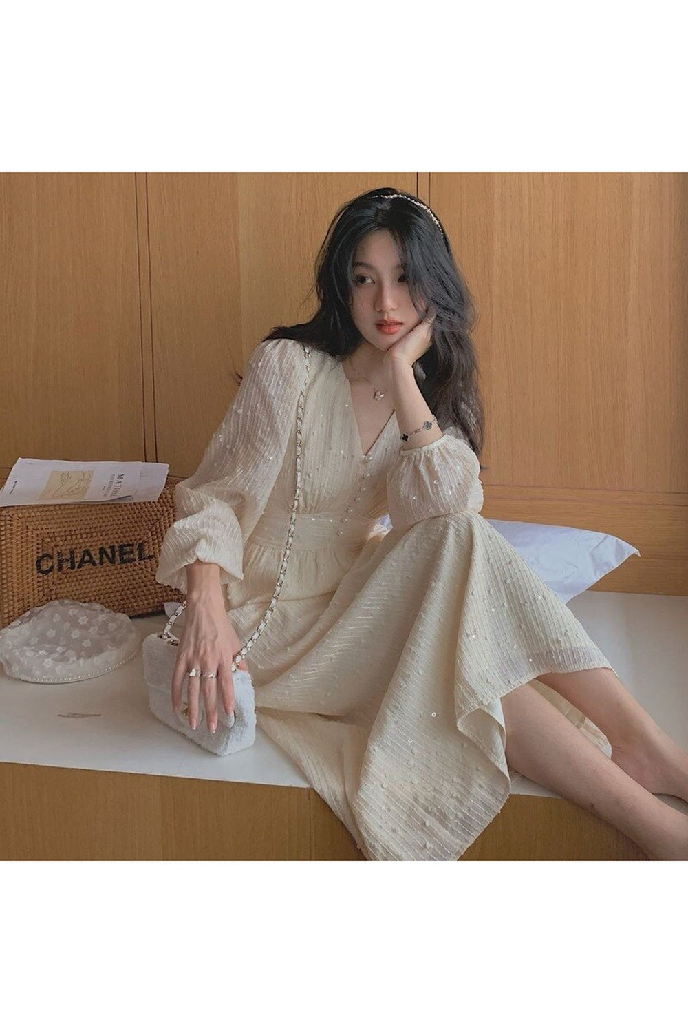 Elegant Fairycore Long Sleeve Dress cottagecoreclothes