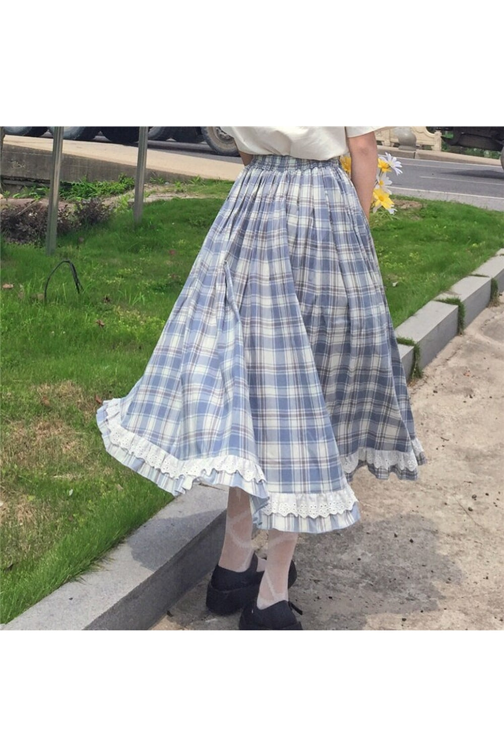 Vintage Plaid Ruffles Cotton Skirt cottagecoreclothes