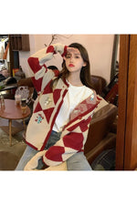 Cottagecore Retro Argyle Fall Cardigan cottagecoreclothes
