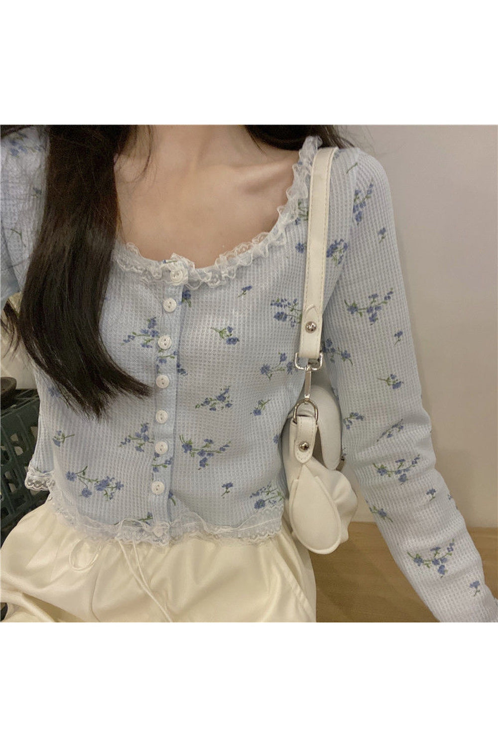 Lace Floral Long Sleeve Crop Top cottagecoreclothes