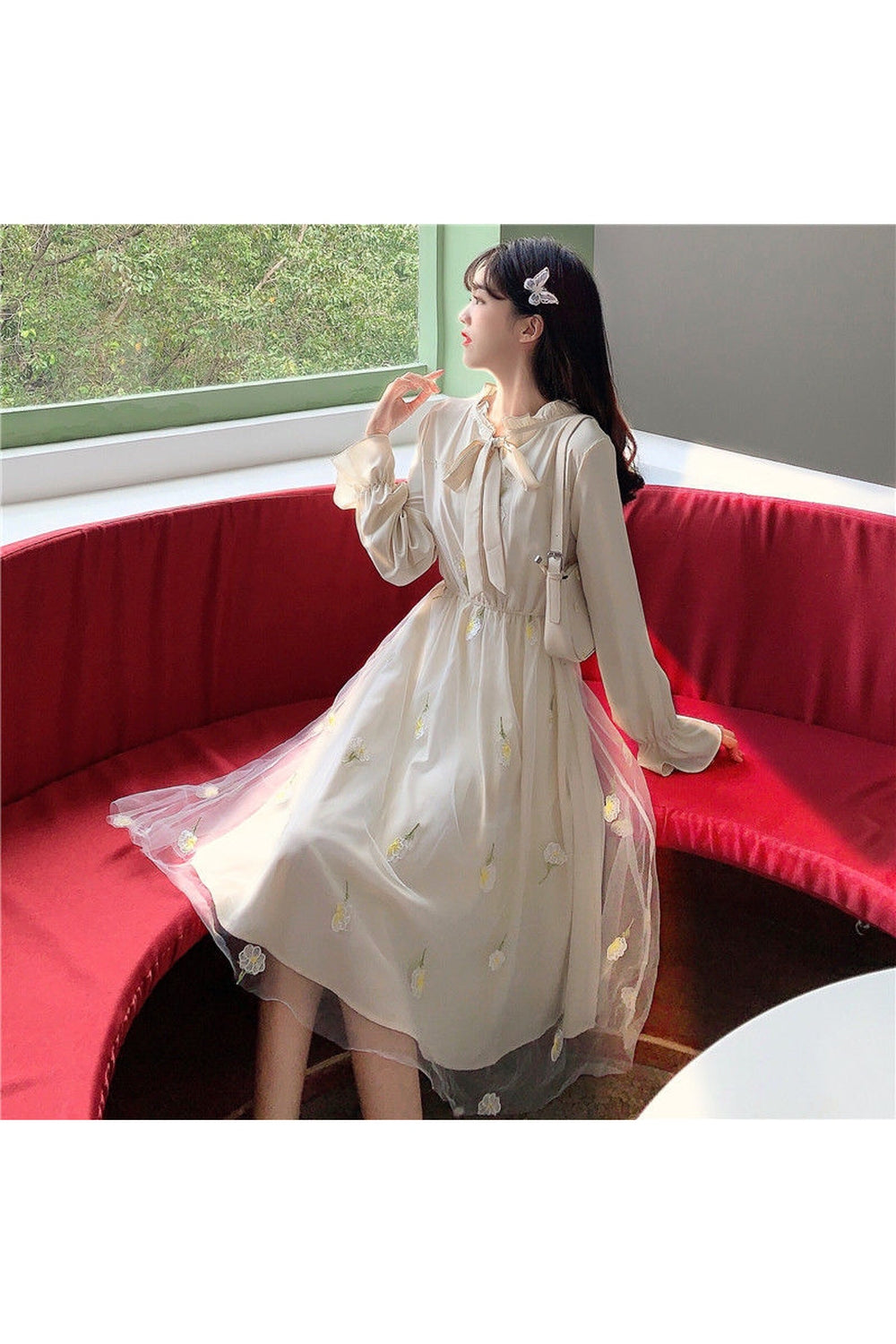 Floral Embroidery Elegant Dress cottagecoreclothes