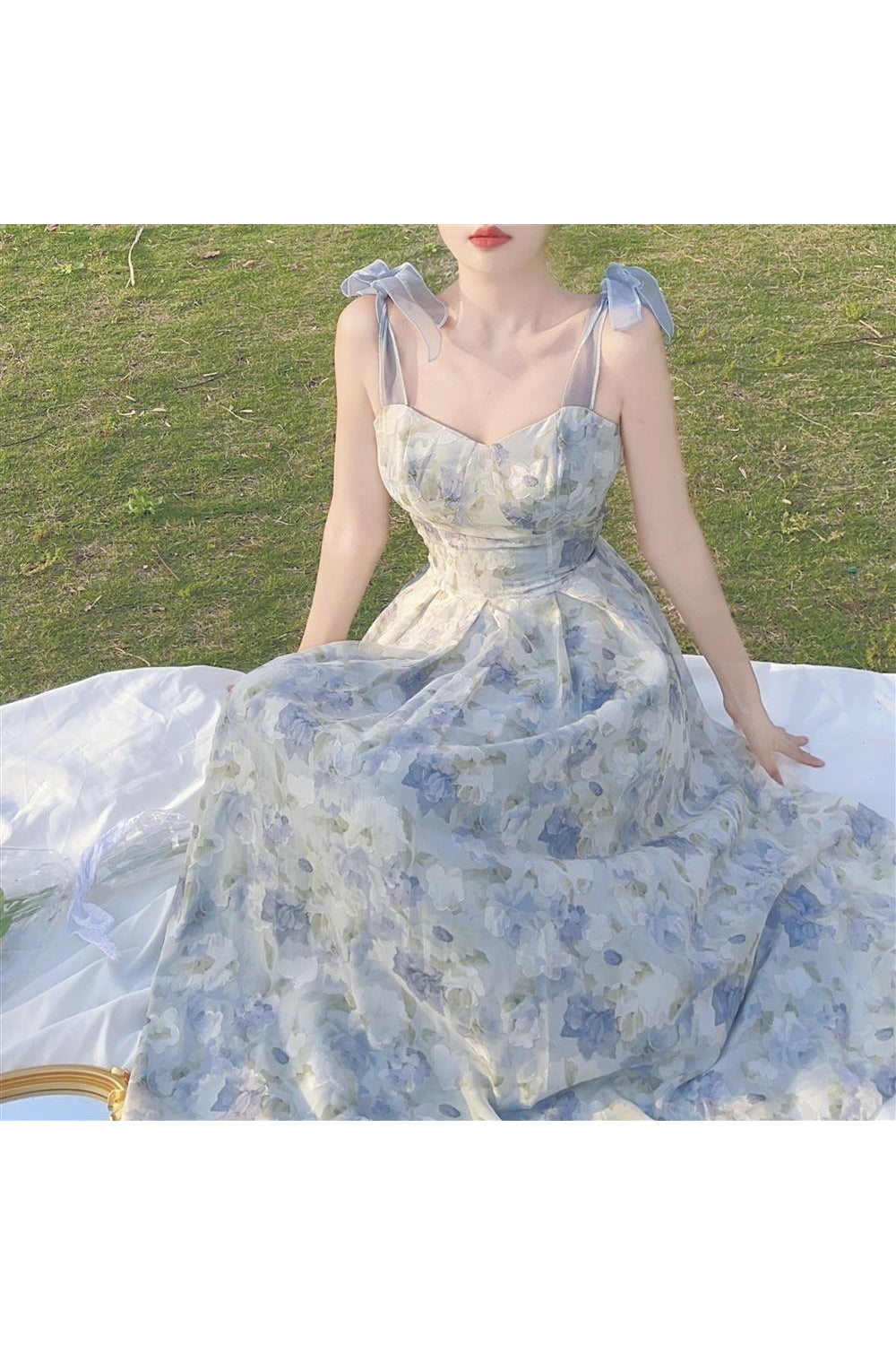 Long Flower Strap Dress cottagecoreclothes