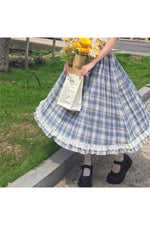 Vintage Plaid Ruffles Cotton Skirt cottagecoreclothes