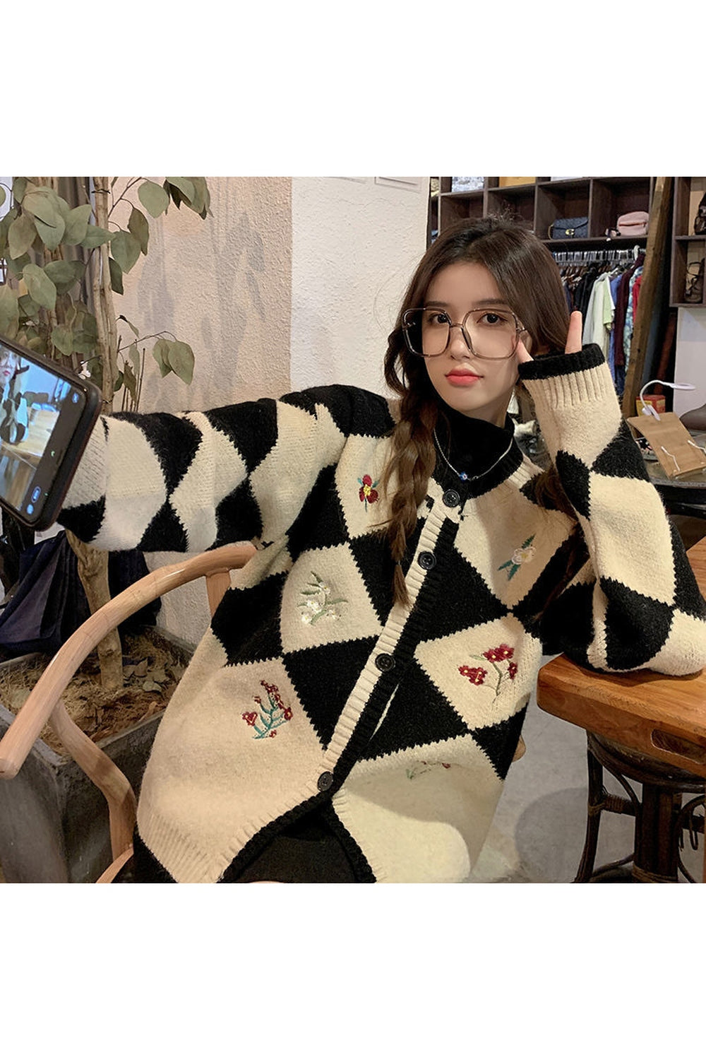 Cottagecore Retro Argyle Fall Cardigan cottagecoreclothes