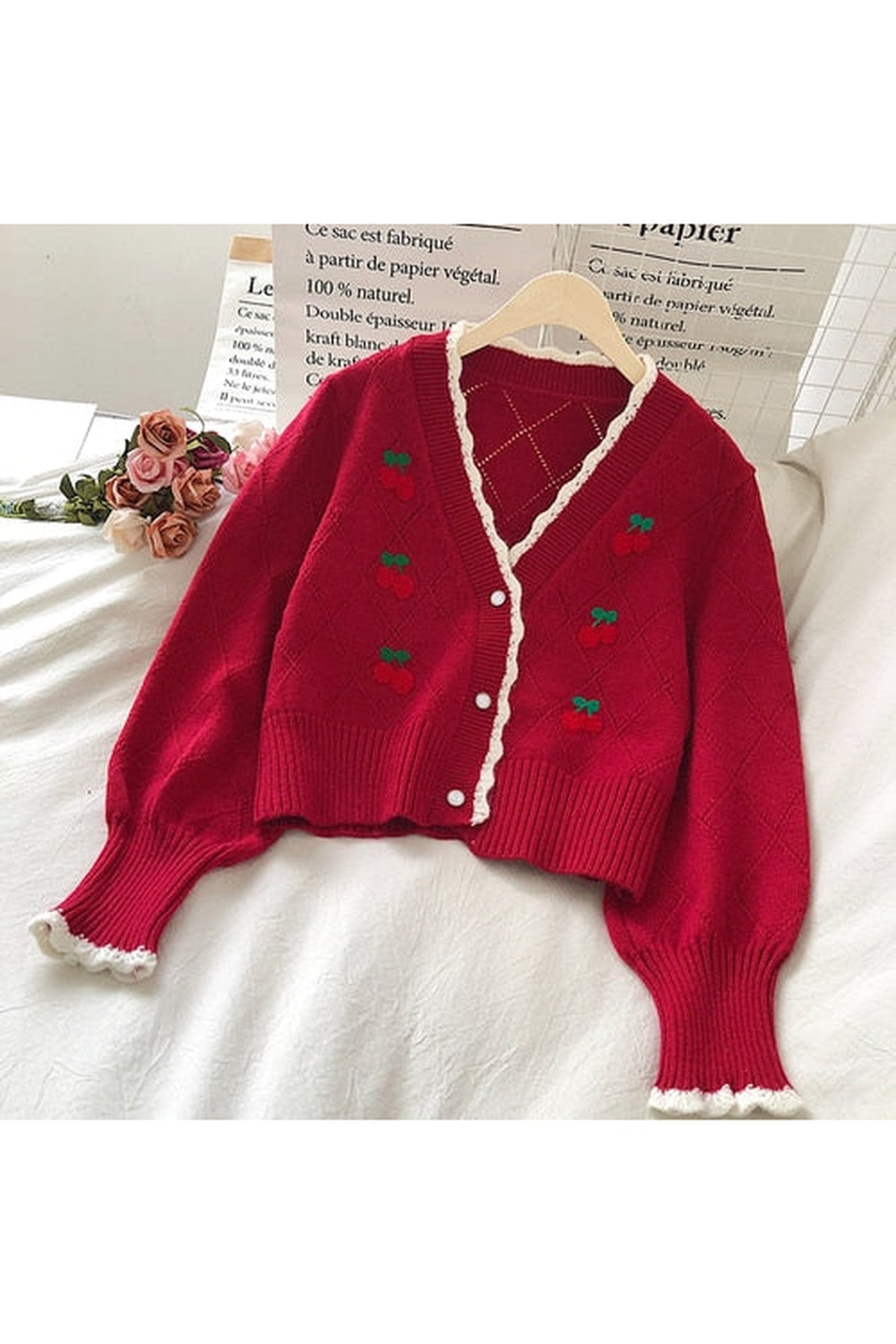 Cherry Embroidered Fall Fall Sweater cottagecoreclothes