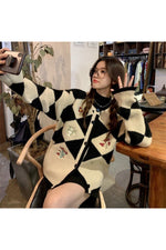 Cottagecore Retro Argyle Fall Cardigan cottagecoreclothes