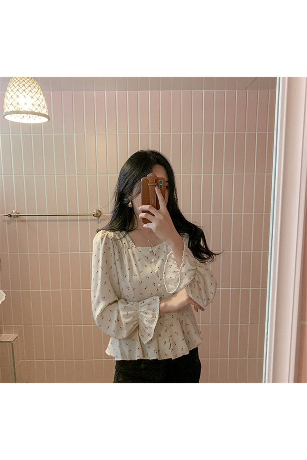 High Waist Floral Slim Blouse cottagecoreclothes