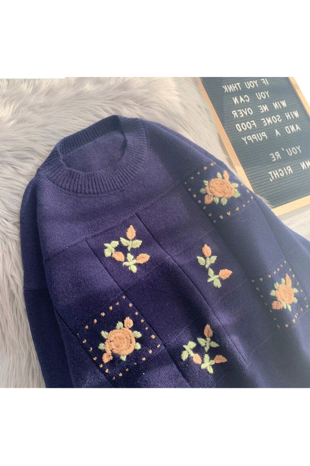 Vintage Floral Embroidery Knitted Fall Sweater cottagecoreclothes