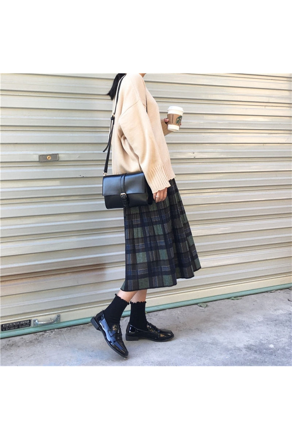 Woolen Vintage Winter Plus Plaid Skirt cottagecoreclothes