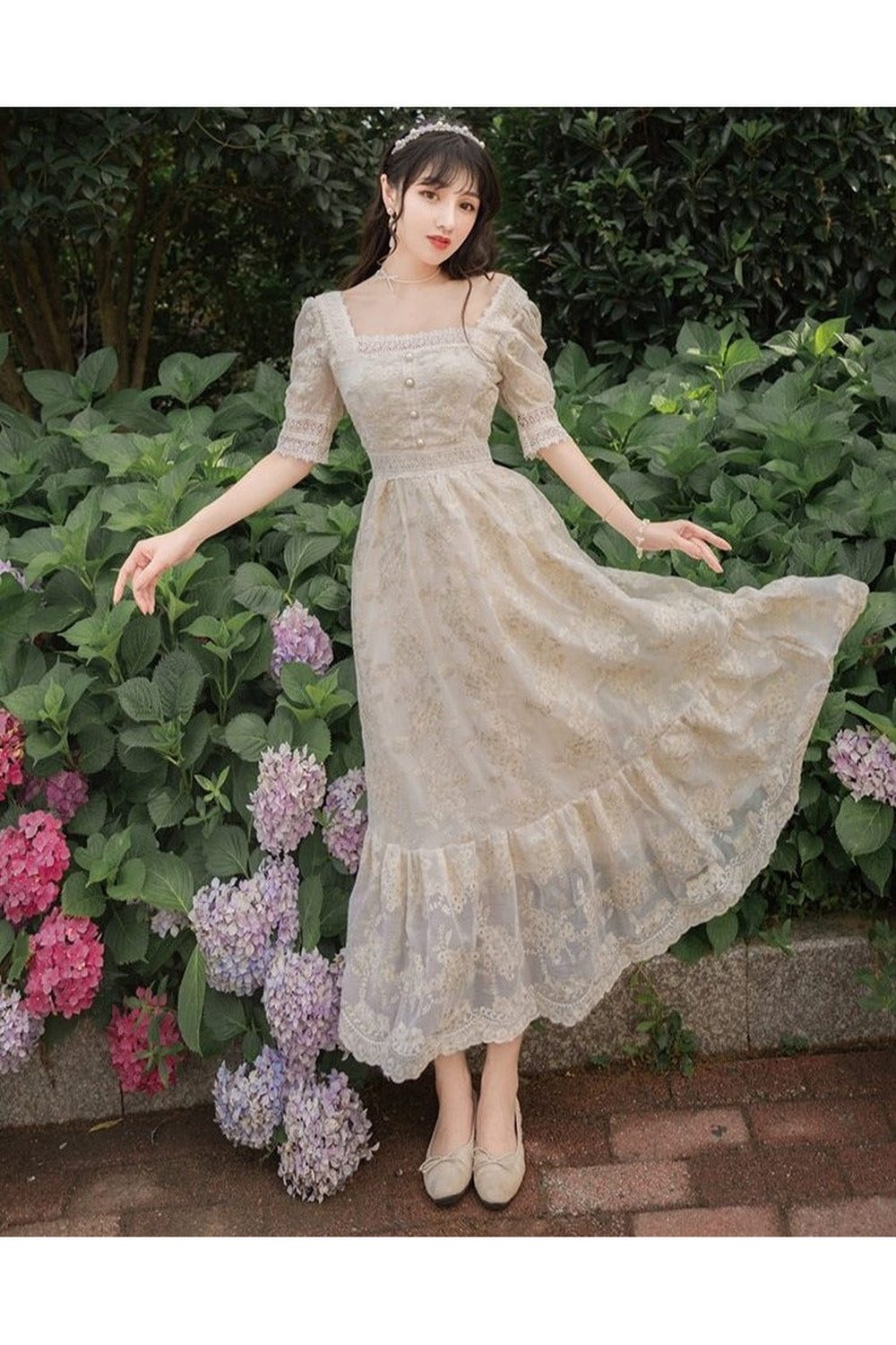 Fairycore Lace Embroidery Dress cottagecoreclothes