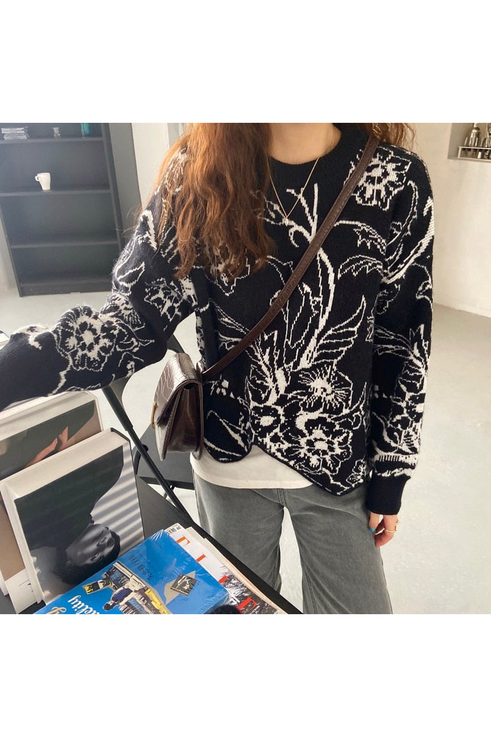 Irregular Retro Fashion Floral Fall Sweater cottagecoreclothes