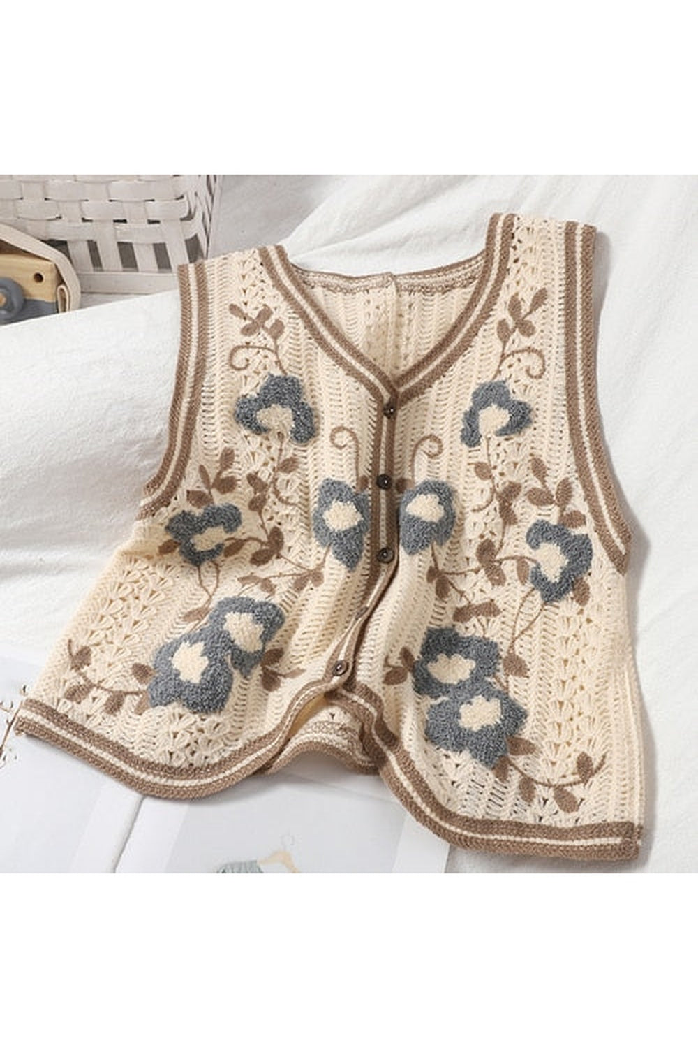 Retro Floral Sleeveless Fall Cardigan cottagecoreclothes