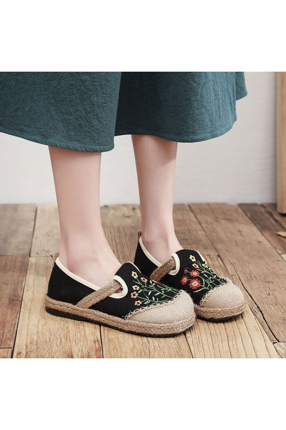 Mori Girl Flowers Embroidered Shoes cottagecoreclothes