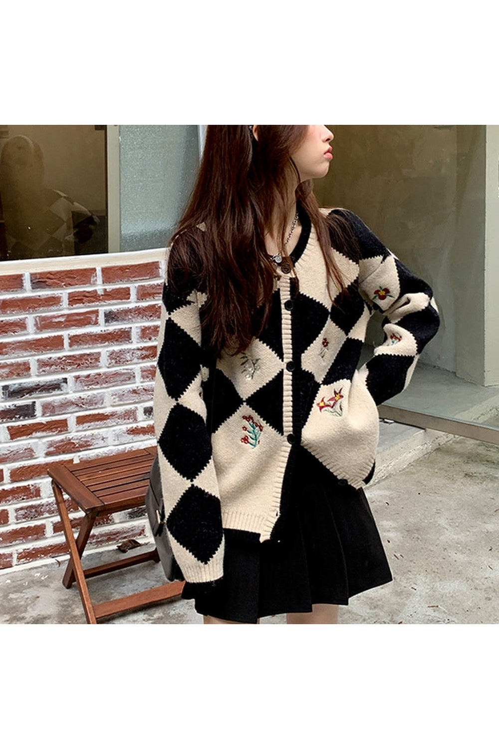 Cottagecore Retro Argyle Fall Cardigan cottagecoreclothes