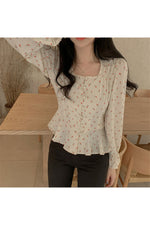 High Waist Floral Slim Blouse cottagecoreclothes