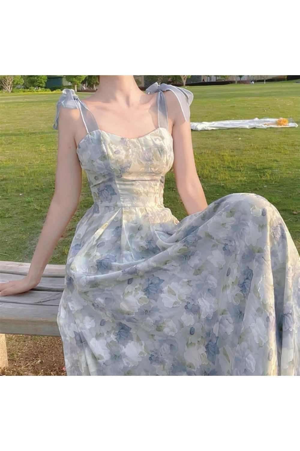 Long Flower Strap Dress cottagecoreclothes