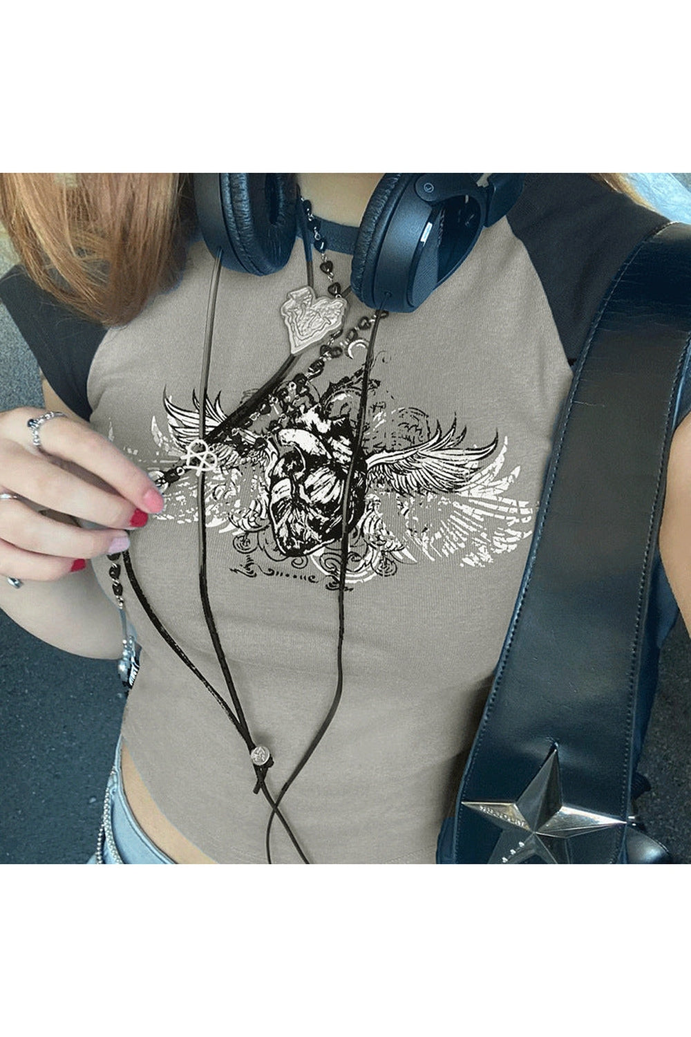 Fairy Grunge Wings Print Crop Top cottagecoreclothes