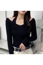 Fake Two-Piece Halter White Fall Sweater cottagecoreclothes