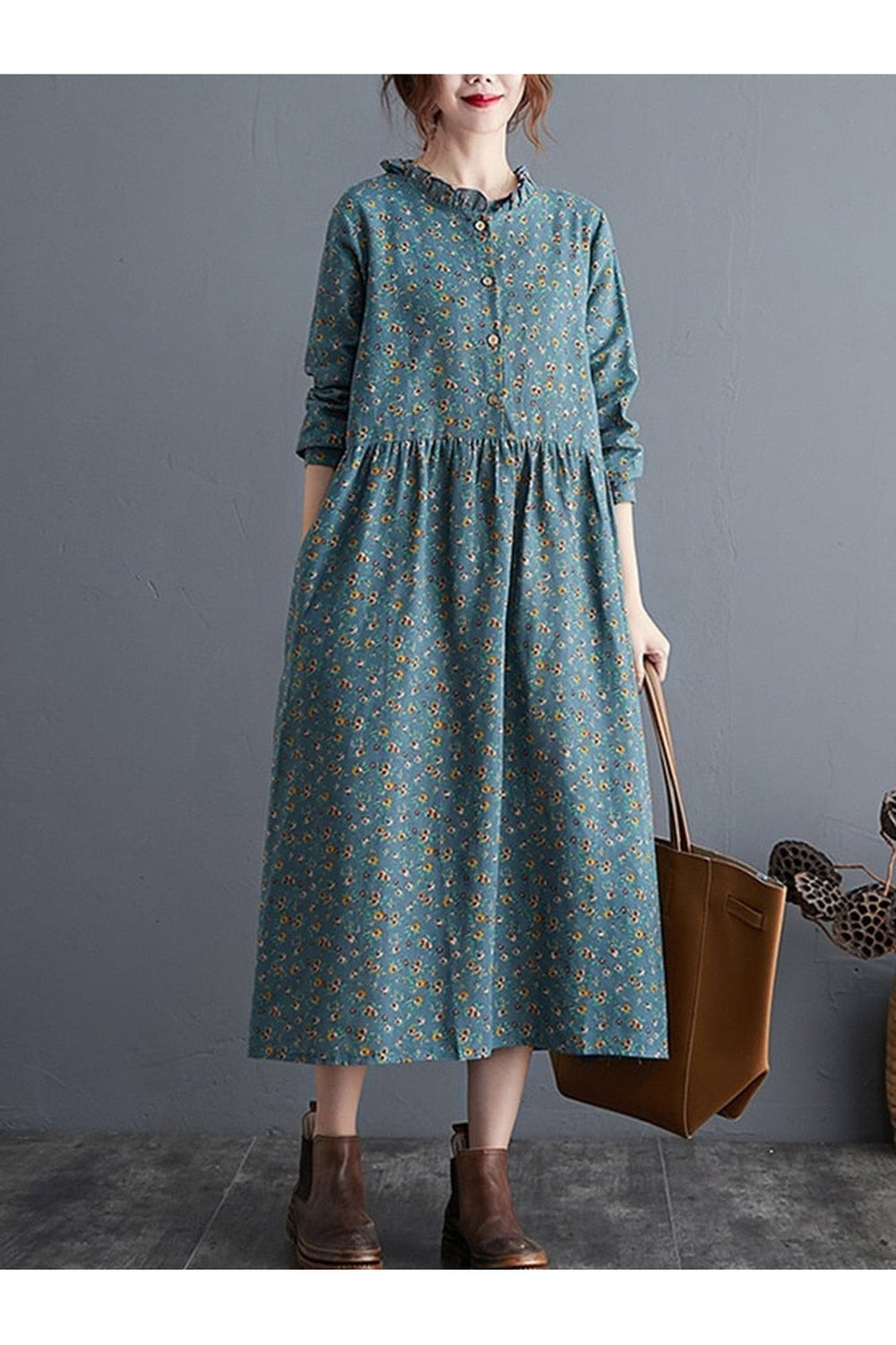 Vintage Cotton Linen Floral Dress cottagecoreclothes