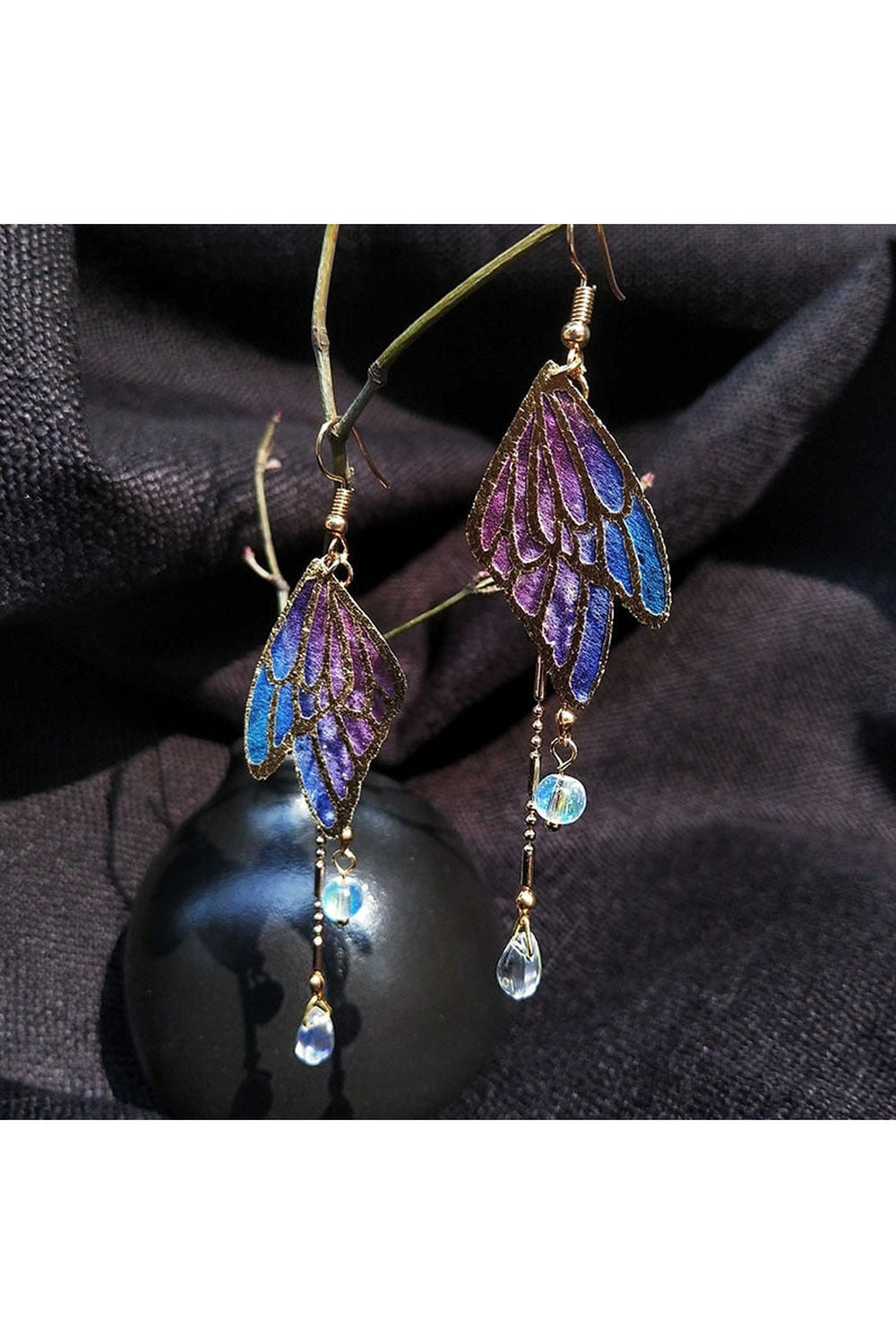 Fairycore Enamel Butterfly Tassel Drop Earrings cottagecoreclothes