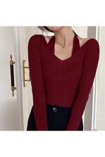 Fake Two-Piece Halter White Fall Sweater cottagecoreclothes