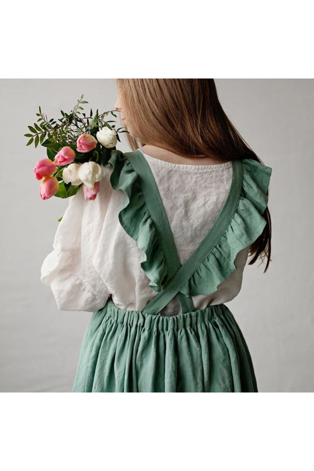 Retro Green Linen Dress cottagecoreclothes
