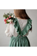 Retro Green Linen Dress cottagecoreclothes