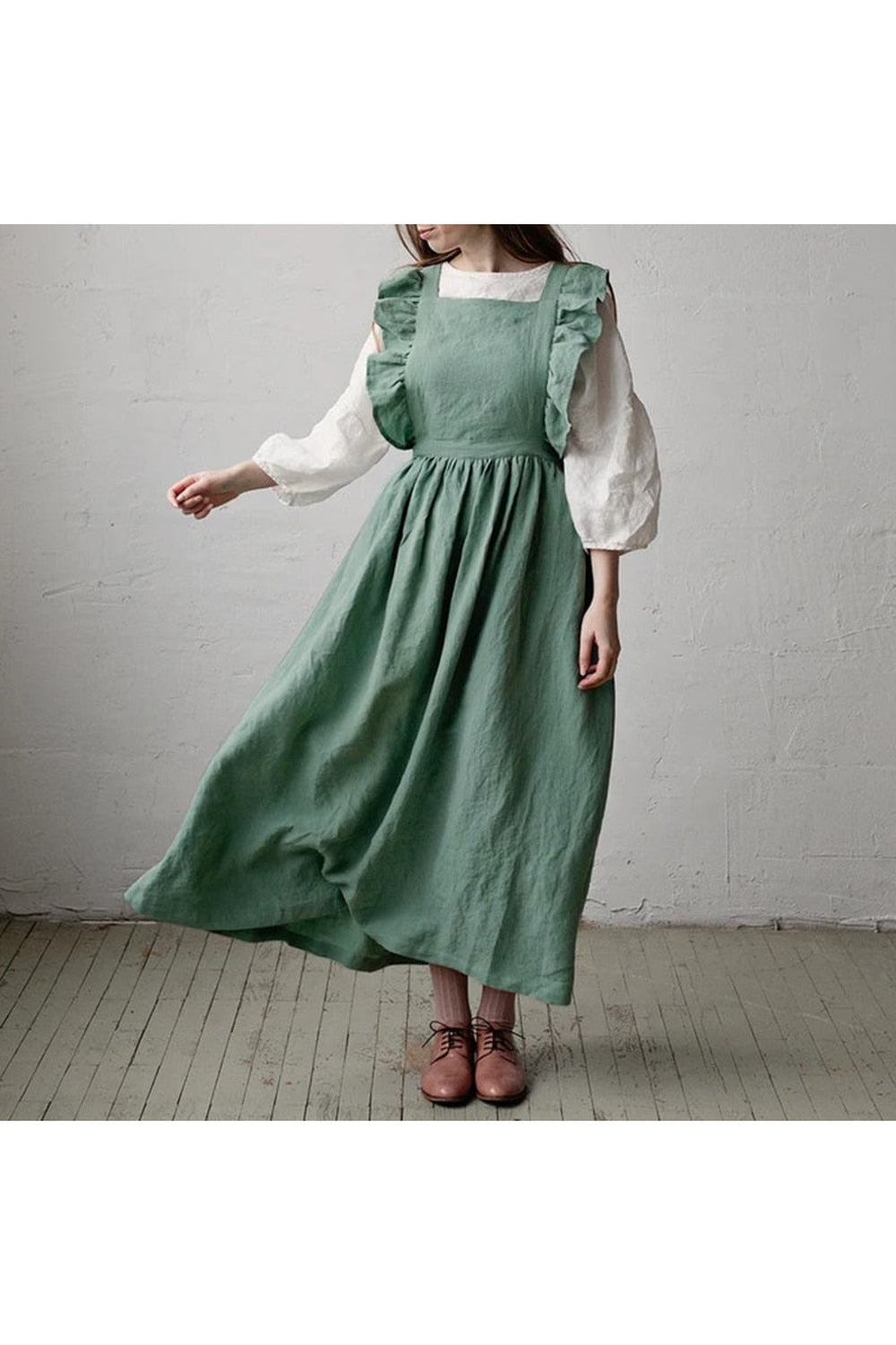 Retro Green Linen Dress cottagecoreclothes