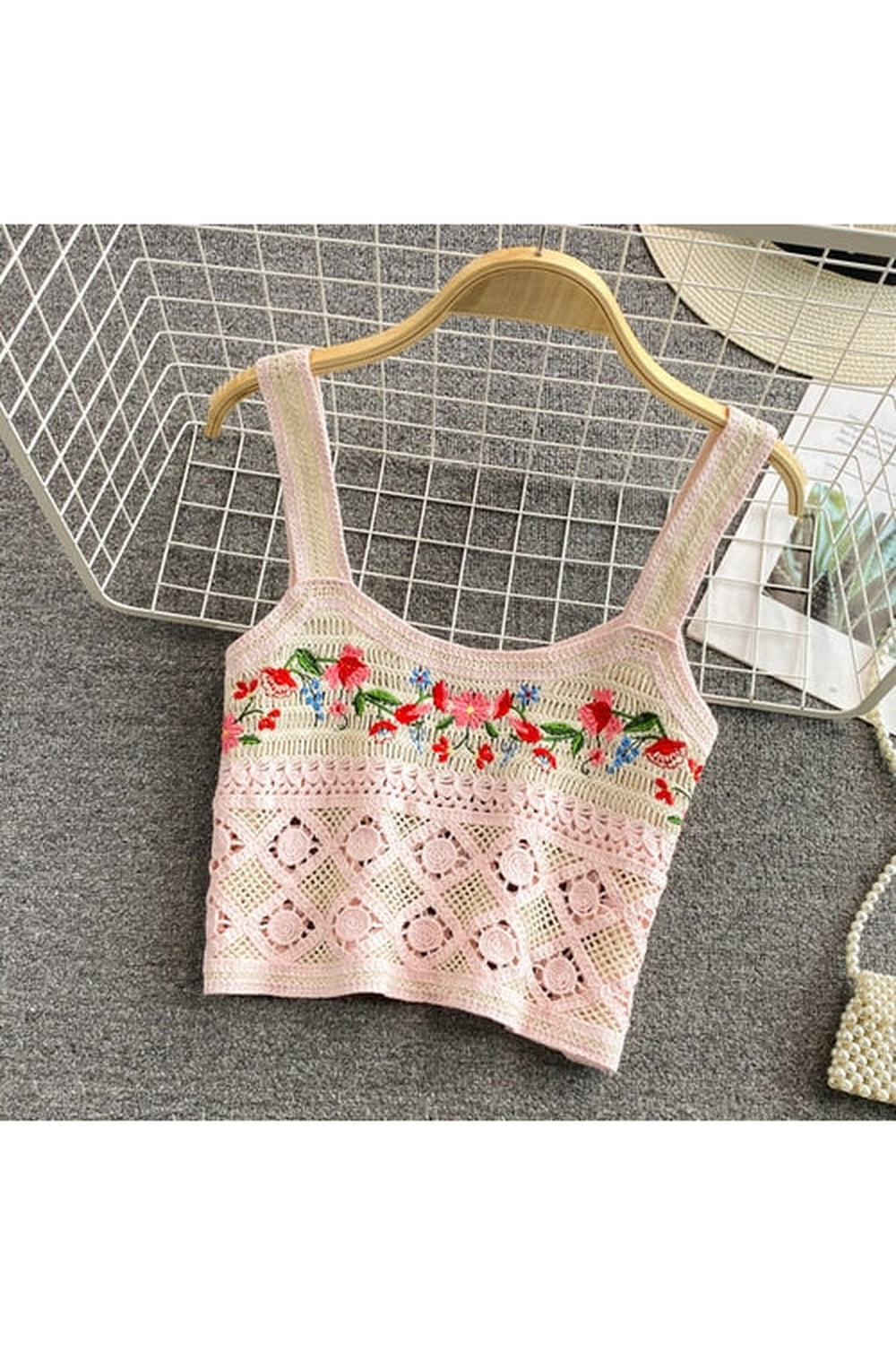Cottagecore Knit Embroidery Crop Top cottagecoreclothes