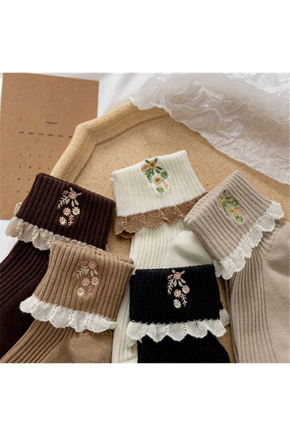Retro Lace Ruffle Floral Socks cottagecoreclothes