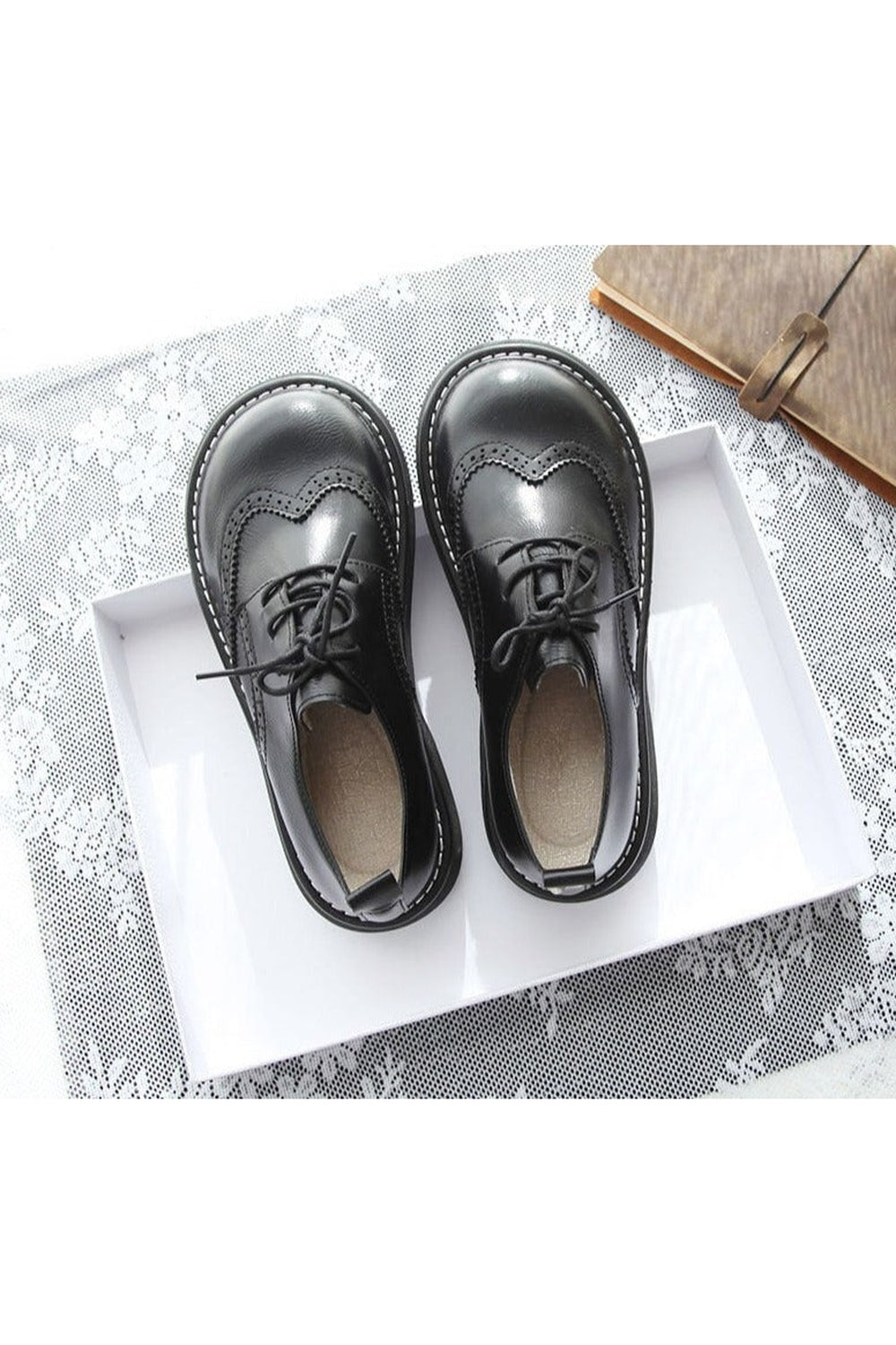 Retro Lace-Up Thick-Sole Shoes cottagecoreclothes