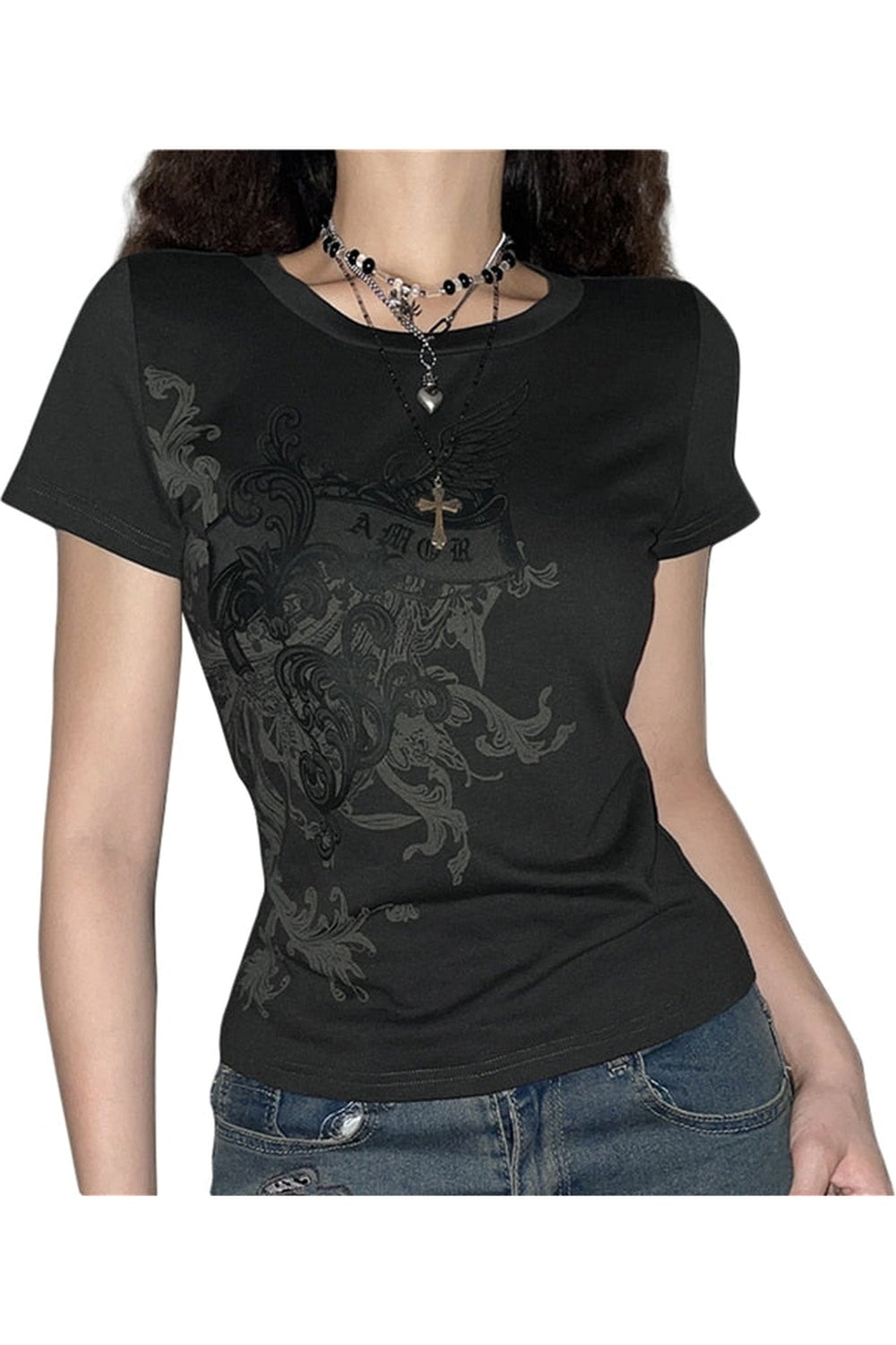Fairy Grunge Floral Print T-shirt cottagecoreclothes