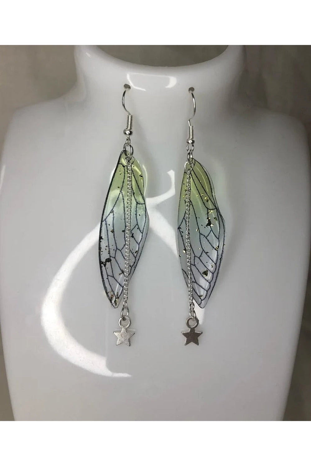 Green Fairy Wing Earrings cottagecoreclothes